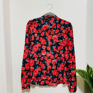 GUESS Floral Print Long-Sleeved Blouse